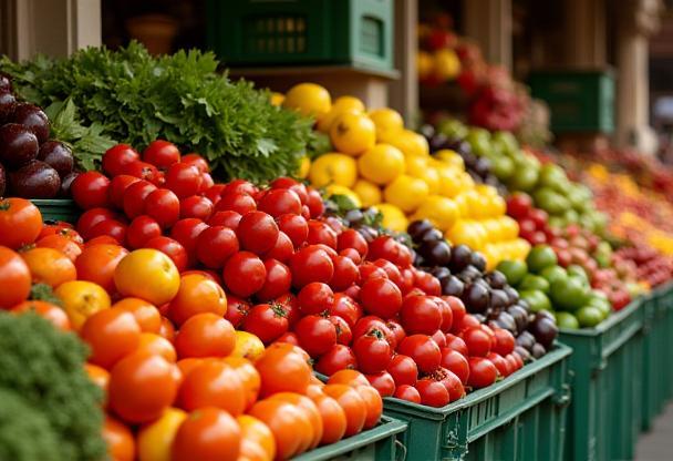 Fresh produce on display at a market stall in Florence
